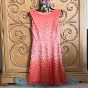 Studio One Ombré Lace Fit & Flair Dress Coral